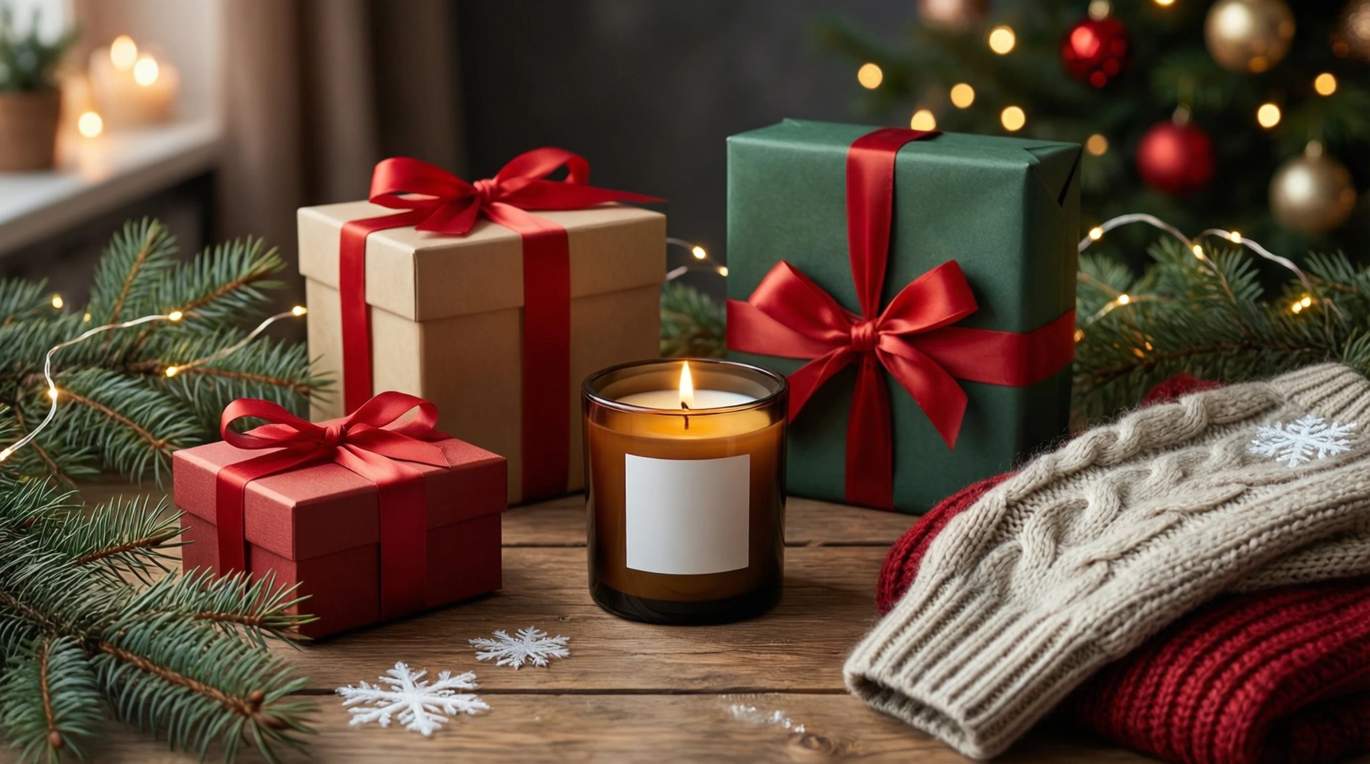 Holiday season e-commerce product photos with festive backgrounds and clean styling