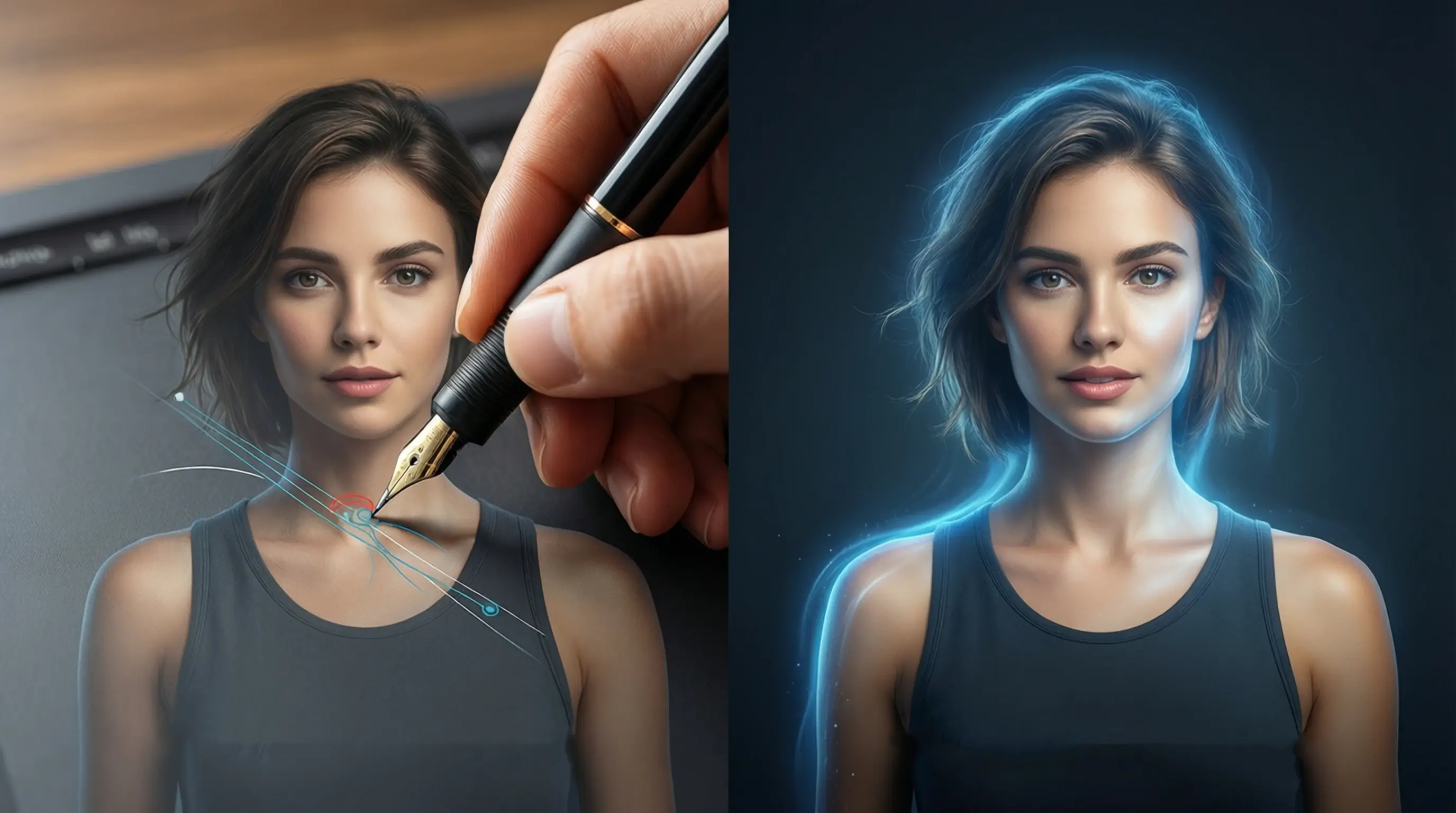 Photoshop manual background removal compared with AI-powered automatic removal